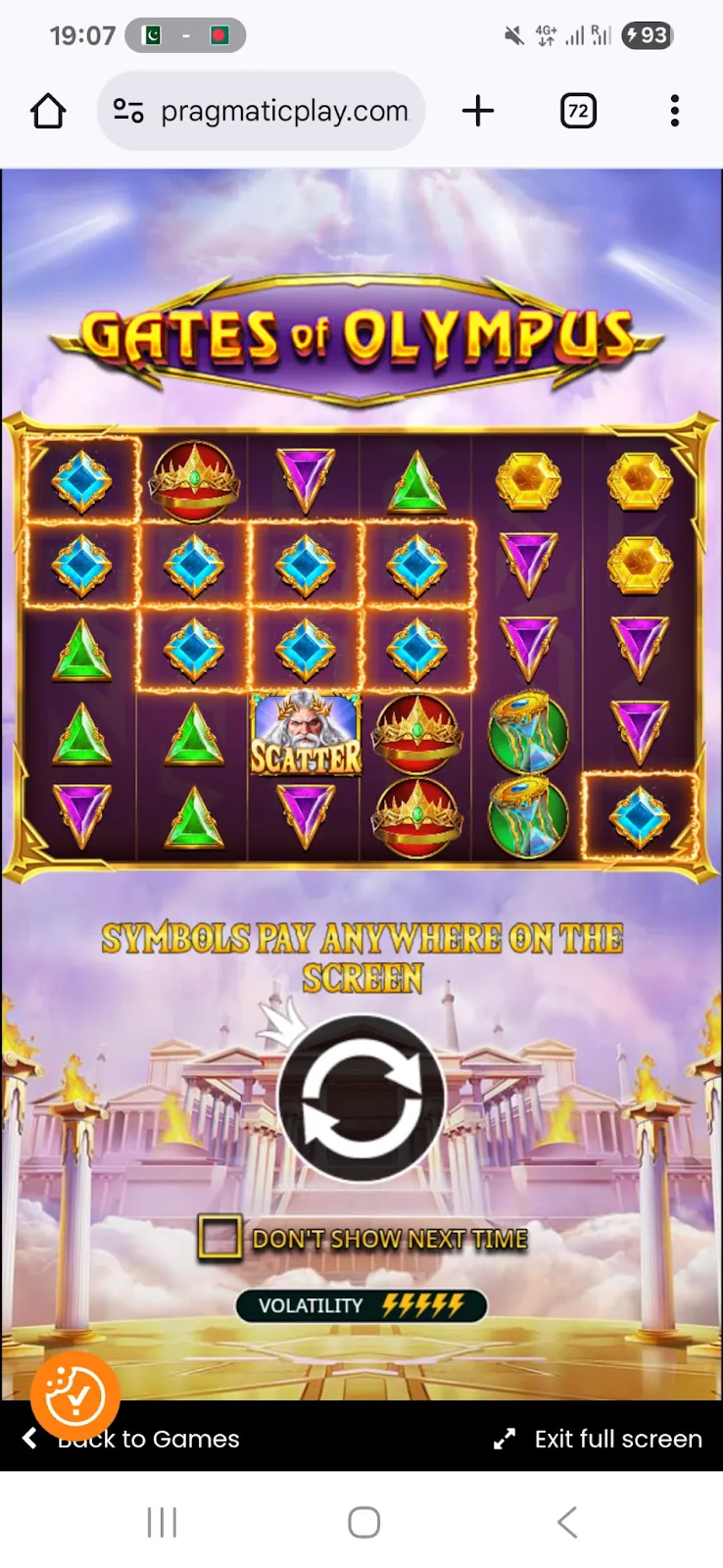 Jeu mobile Gates of Olympus sur smartphone